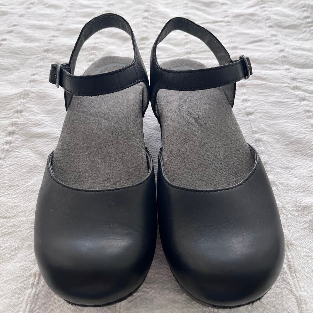 Dansko Sam Black Leather Mary Jane Slingback Clogs Size 38